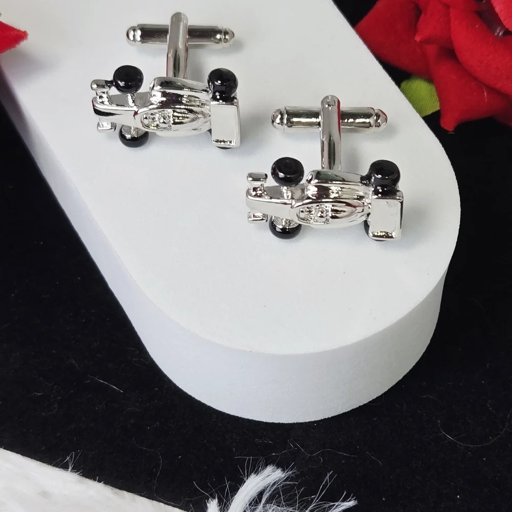 Formula One Race Car Cufflinks Silver F1 Racing Driver French Cuff Formal Gift